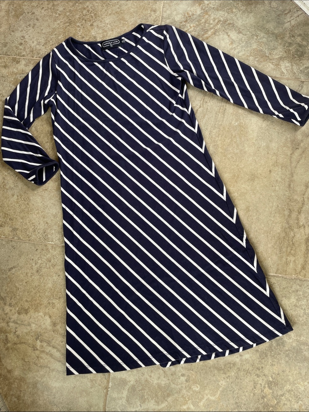 Duffield Lane Navy and White Diagonal Stripe Dress